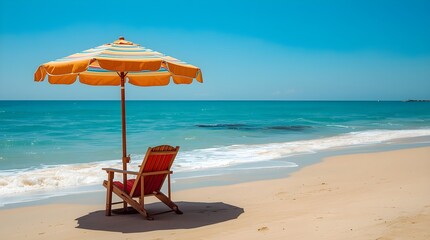 Isolated Beach Umbrella and Chair.
