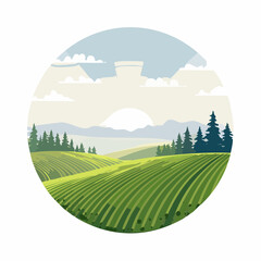 Fototapeta premium panorama of a beautiful, ecological farmland at sunrise