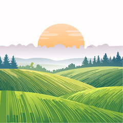 Obraz premium panorama of a beautiful, ecological farmland at sunrise