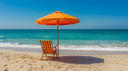Isolated Beach Umbrella and Chair.