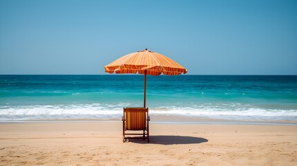 Isolated Beach Umbrella and Chair.