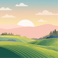 Fototapeta premium panorama of a beautiful, ecological farmland at sunrise