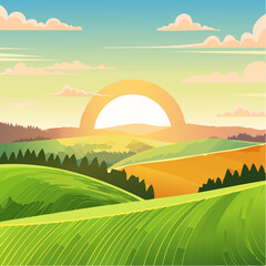 Obraz premium panorama of a beautiful, ecological farmland at sunrise