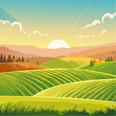 Obraz premium panorama of a beautiful, ecological farmland at sunrise