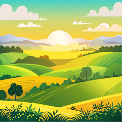 Obraz premium panorama of a beautiful, ecological farmland at sunrise