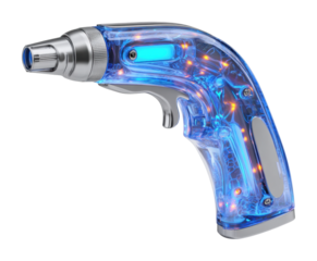 Innovative blue led handle tool demonstration workshop isolated on transparent background