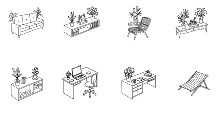 Obraz premium indoor plant furniture creating a cozy modern living space with a sofa desks and plants perfect for illustrating interior design trends and home decor ideas