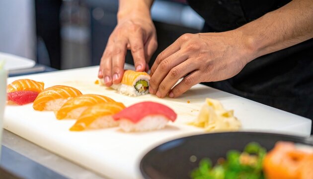 Sushi Chef Preparing Japanese Cuisine 