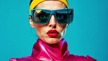 A woman wearing a yellow headband and sunglasses