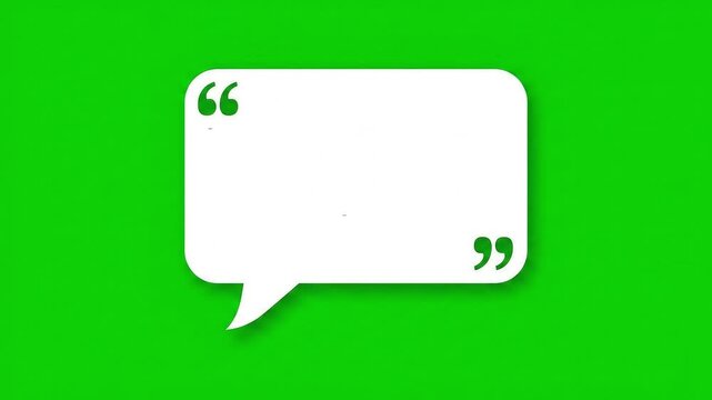 White Animated Quote Speech Bubble with Quotation Marks on Green Screen Chroma Key Background