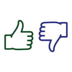 Icon of a thumbs up and thumbs down symbol representing approval and disapproval for user feedback and rating systems