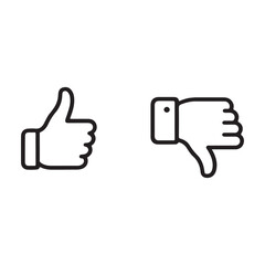 Icon of a thumbs up and thumbs down symbol representing approval and disapproval for user feedback and rating systems