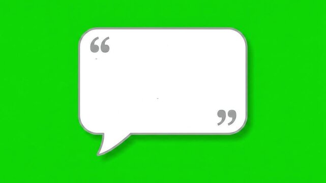 White Animated Quote Speech Bubble with Quotation Marks on Green Screen Chroma Key Background