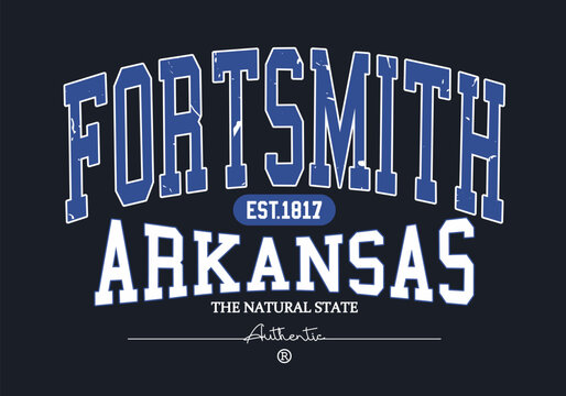 Retro typography college varsity fort smith arkansas text print for graphic tee t shirt or sweatshirt - Vector