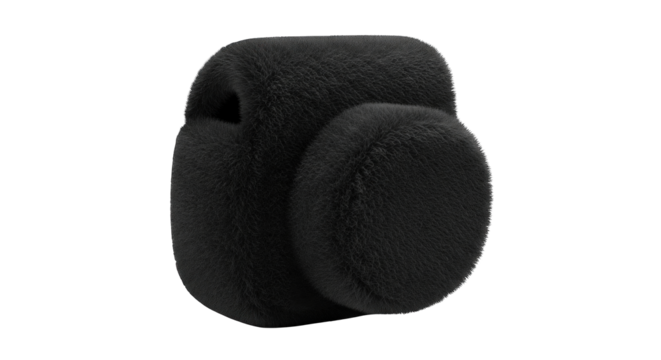 Black microphone cover for audio recording studio equipment.