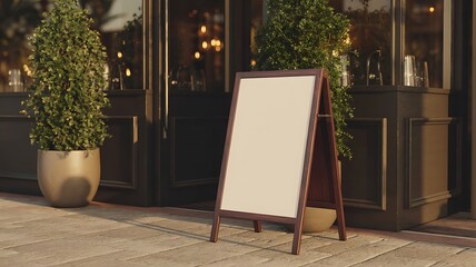 Wooden easel sign outside building wooden frame blank sign