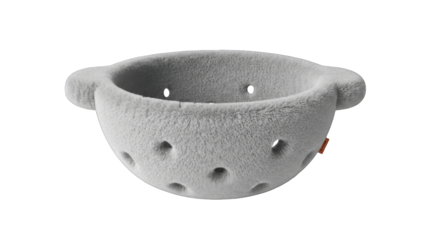 Unique grey felt colander with handles isolated on a white background.
