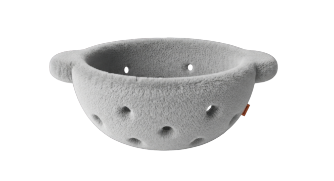 Unique grey felt colander with handles isolated on a white background.