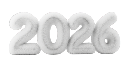Fluffy 2026 Numbers Isolated on White Background.