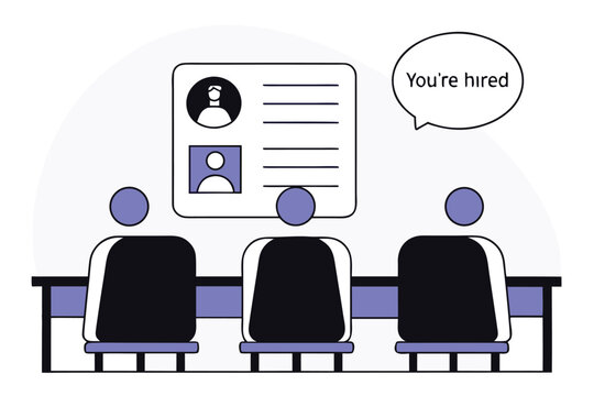 Job interview panel hiring a candidate flat vector illustration of recruitment process isolated on white background