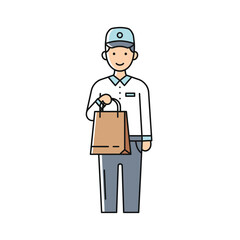 Delivery man holding shopping bag character icon vector