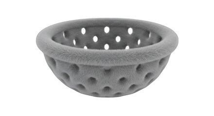 Gray perforated bowl isolated on a clean white background.