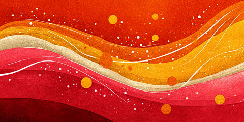 Abstract Wavy Watercolor Texture Red Yellow Gold Glitter Speckled Background