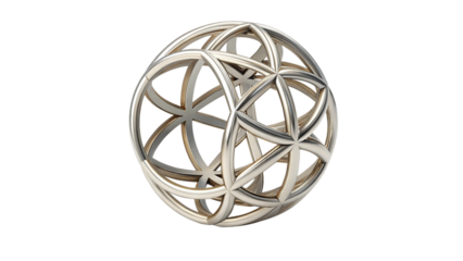 Intricate geometric metal sphere sculpture isolated on transparent background