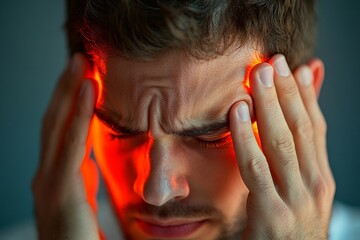 Man experiencing a headache in the office, feeling pain and stress, possibly indicating a need for a break or an adjustment in workload or work environment, Generative AI