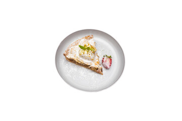 Transparent PNG of apple tart, top-down view, isolated for dessert and menu design.