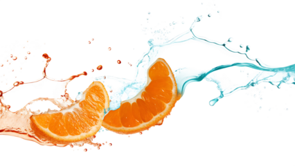 orange and blue liquid splash abstract isolated on white background png, ai generated
