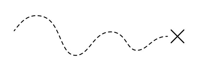 Old pirate treasure map. Dashed line and X sign on map. Path to treasure and gold location. Old pirate letter. Vector illustration isolated on white background. © Elena Pimukova