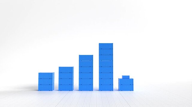Growth chart made of cargo containers, Increasing bar graph with shipping containers