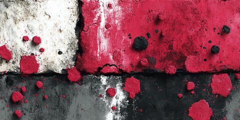 Abstract Red Splatter Paint Rough Texture Wall Black White Grungy Street Art