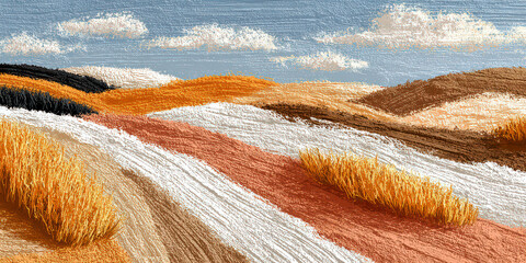 Textured Digital Painting of Abstract Autumn Hills and Fields