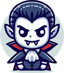 Kawaii Chibi Vampire Cartoon Vector, Cute Dracula Character with Fangs and Cape, Halloween Mascot Illustration