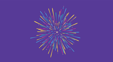 Explosion of vibrant colorful sparks creating a dazzling fireworks display against a purple background.