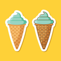 Ice cream sticker icon in flat style. Tasty dessert vector illustration on isolated background. Sweet eating sign business concept.