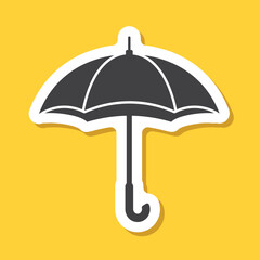 Waterproof umbrella sticker icon in flat style. Parasol vector illustration on isolated background. Rainy protection sign business concept. © Lysenko.A