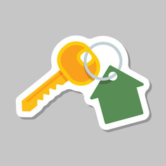 Key icon sticker in flat style. Security vector illustration on isolated background. Door protection sign business concept.