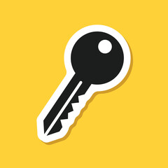 Key icon sticker in flat style. Security vector illustration on isolated background. Door protection sign business concept.
