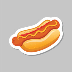 Hotdog sticker icon in flat style. Hot dog fastfood vector illustration on isolated background. Bun with sausage sign business concept.