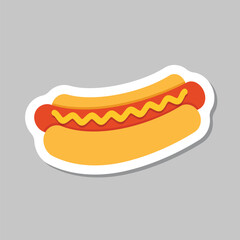 Hotdog sticker icon in flat style. Hot dog fastfood vector illustration on isolated background. Bun with sausage sign business concept.