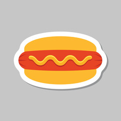 Hotdog sticker icon in flat style. Hot dog fastfood vector illustration on isolated background. Bun with sausage sign business concept.