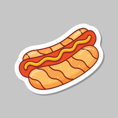Hotdog sticker icon in flat style. Hot dog fastfood vector illustration on isolated background. Bun with sausage sign business concept.