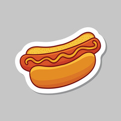 Hotdog sticker icon in flat style. Hot dog fastfood vector illustration on isolated background. Bun with sausage sign business concept.