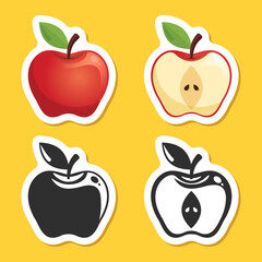 Apple fruit sticker icon set in flat style. Healthy dessert vector illustration on isolated background. Fresh food sign business concept.