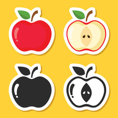 Apple fruit sticker icon set in flat style. Healthy dessert vector illustration on isolated background. Fresh food sign business concept.