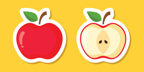 Apple fruit sticker icon in flat style. Healthy dessert vector illustration on isolated background. Fresh food sign business concept.