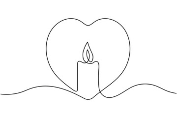 Candle fire on white background continuous one line drawing minimal burning outline vector illustration